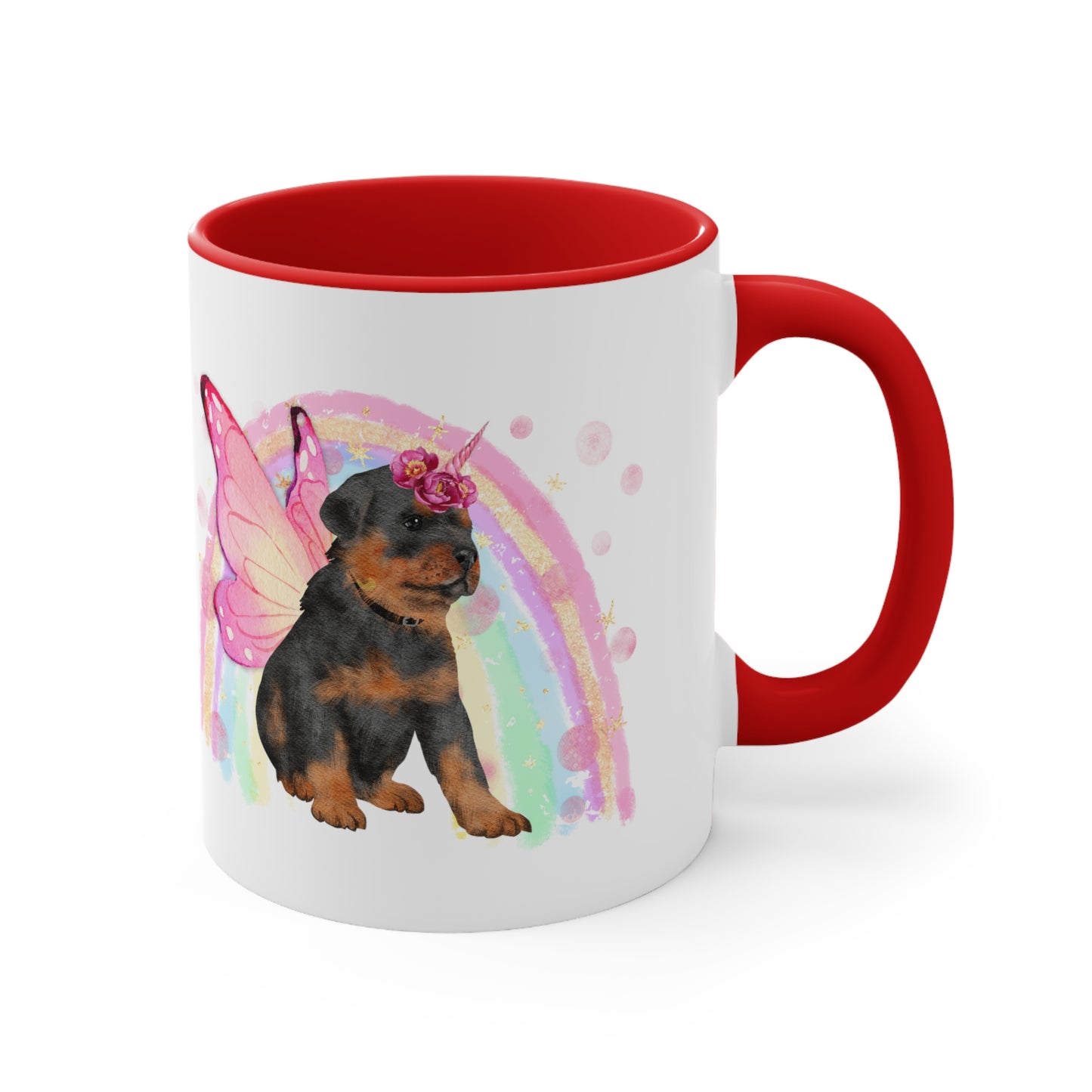 Rottweiler Puppy-Corn White w/Red or Pink Coffee Mug, 11oz