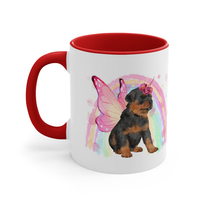 Rottweiler Puppy-Corn White w/Red or Pink Coffee Mug, 11oz