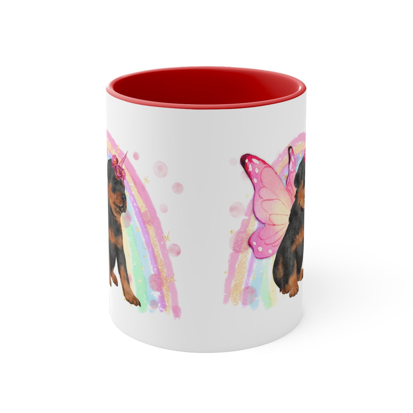 Rottweiler Puppy-Corn White w/Red or Pink Coffee Mug, 11oz