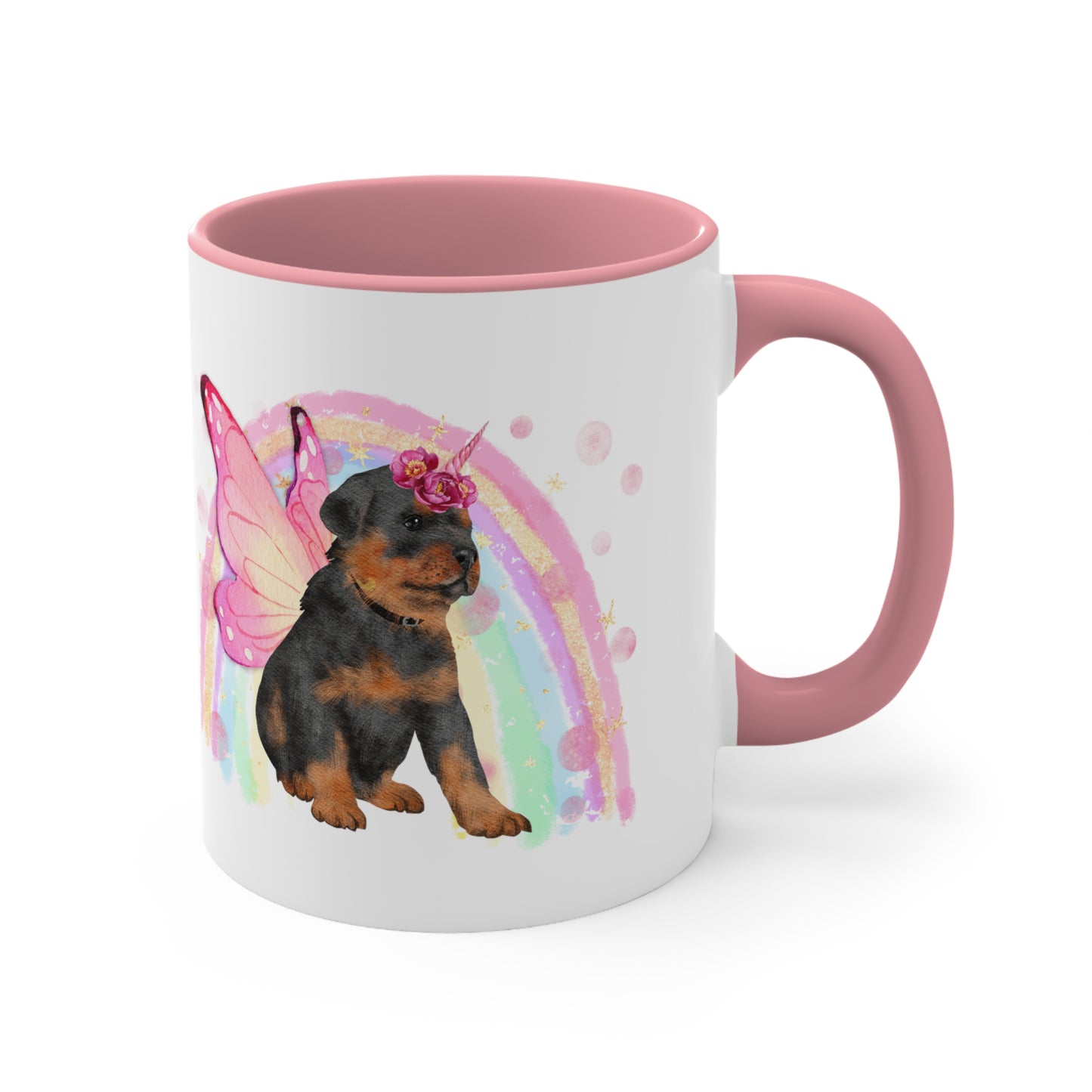 Rottweiler Puppy-Corn White w/Red or Pink Coffee Mug, 11oz