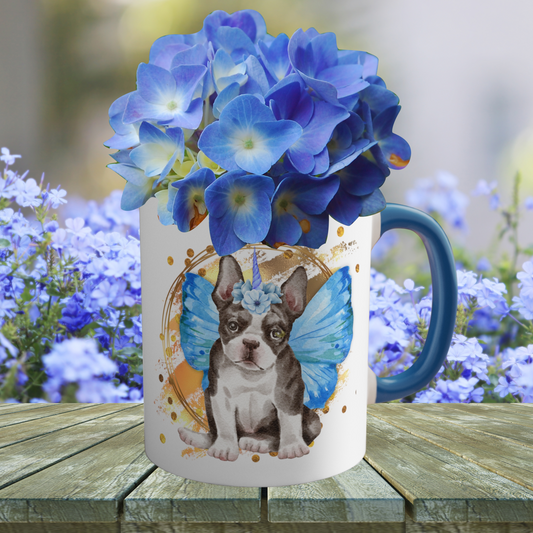 Boston Terrier Puppy-Corn White w/Blue Coffee Mug, 11oz
