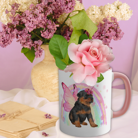 Rottweiler Puppy-Corn White w/Red or Pink Coffee Mug, 11oz