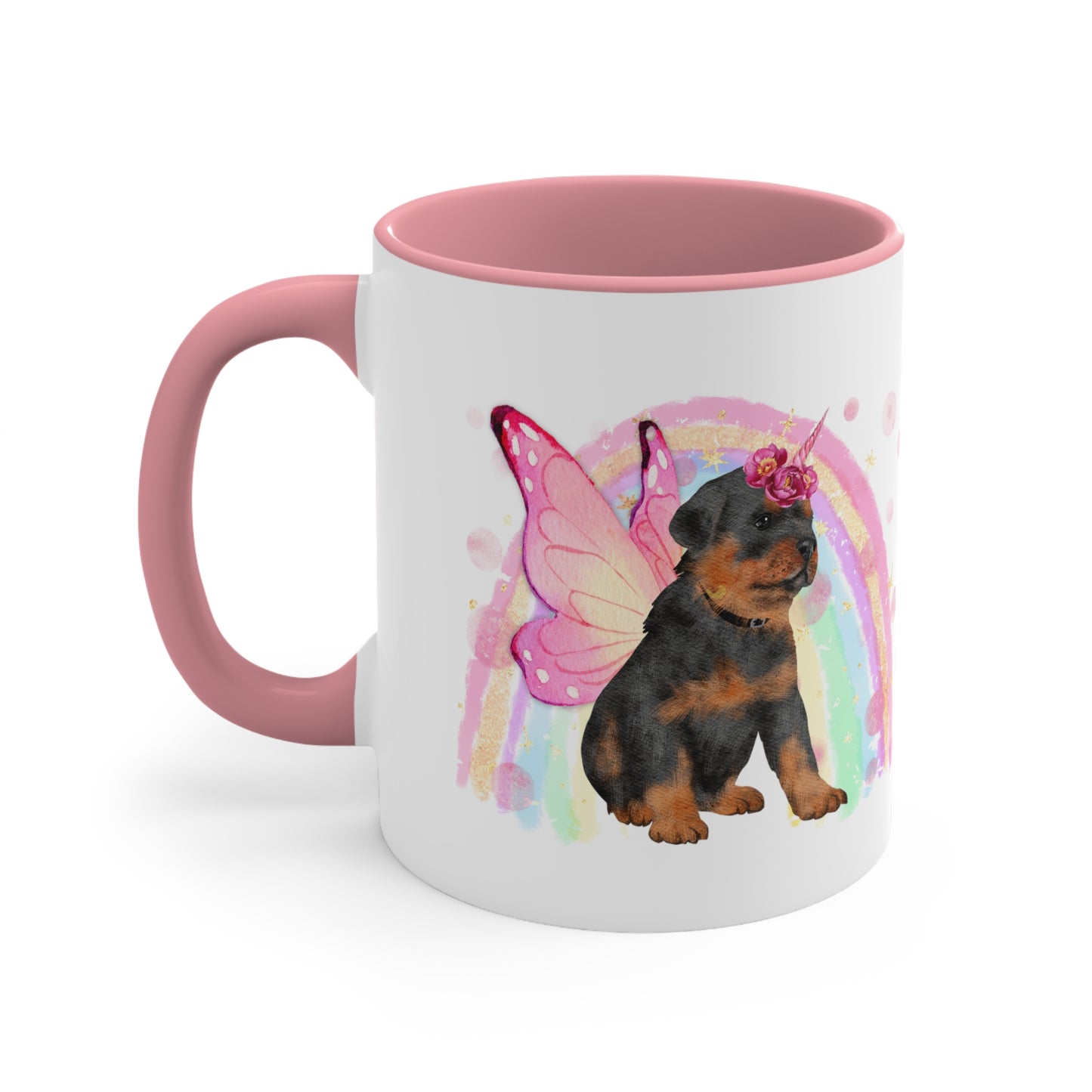 Rottweiler Puppy-Corn White w/Red or Pink Coffee Mug, 11oz