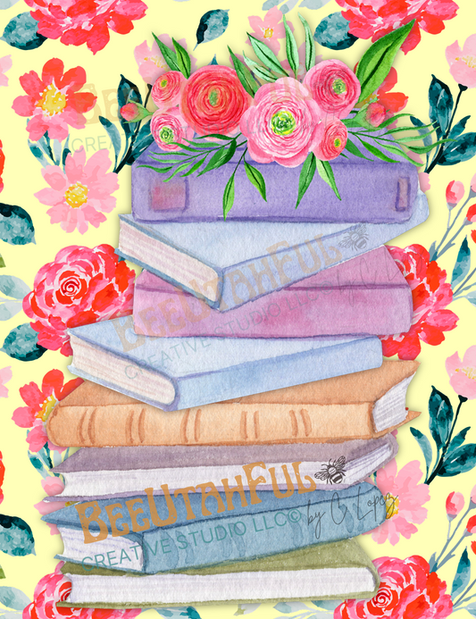 Spring Floral Book Stack Monthly Reading Tracker